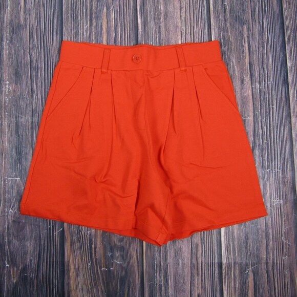 Betabrand NEW Womens Small Orange 90s Pleated Trouser Shorts High Rise - Picture 1 of 6